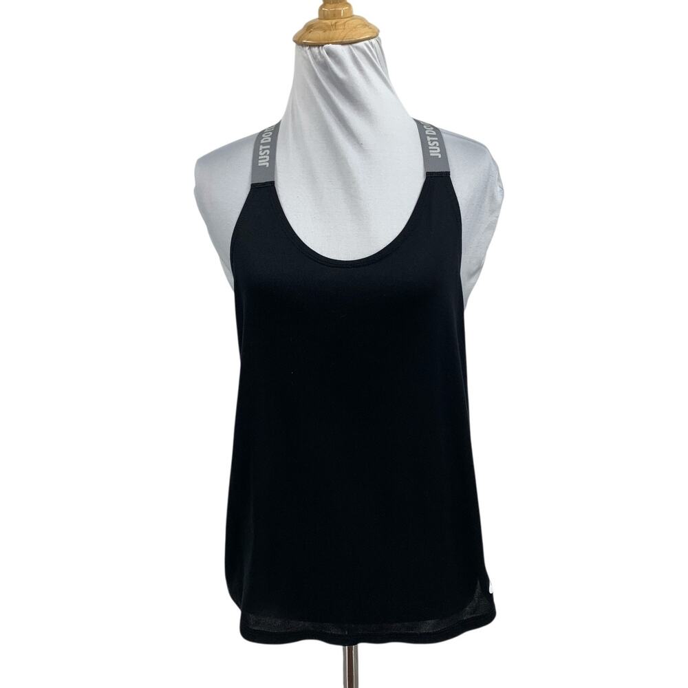 Nike Tank Top Womens S Small Black Dri Fit Elastika Scoop Neck Logo Strap T Back